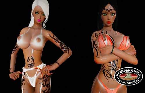 Two sisters twins posing 3D